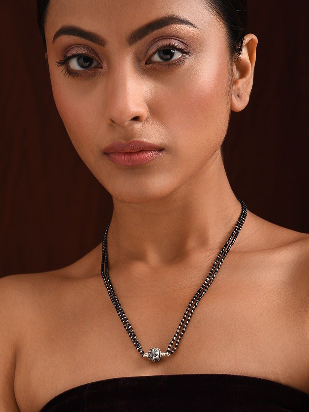 

JAYPORE Pure Silver Oxidised Mangalsutra