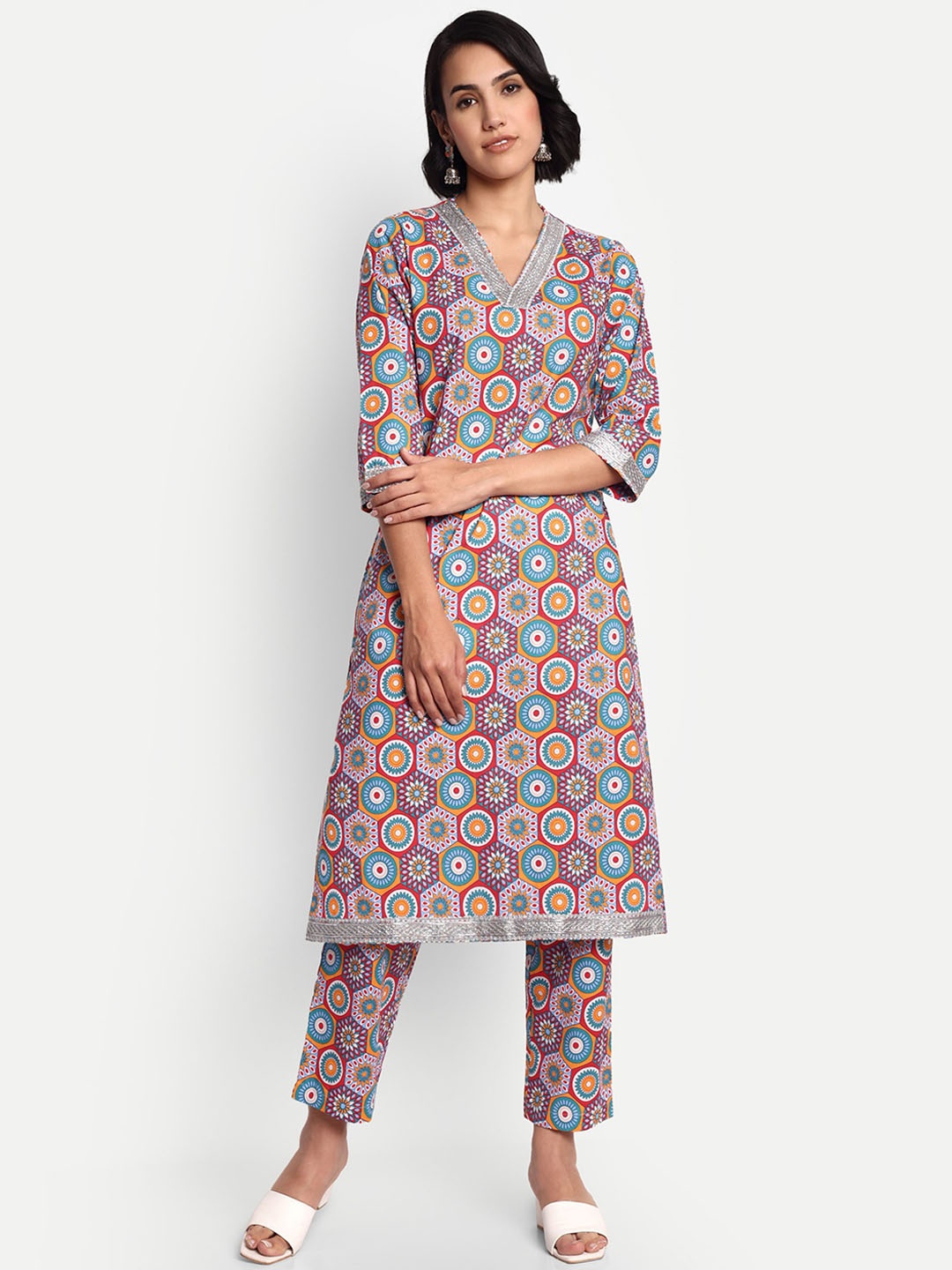 

GAB Printed Cotton Kurta With Trouser, Blue