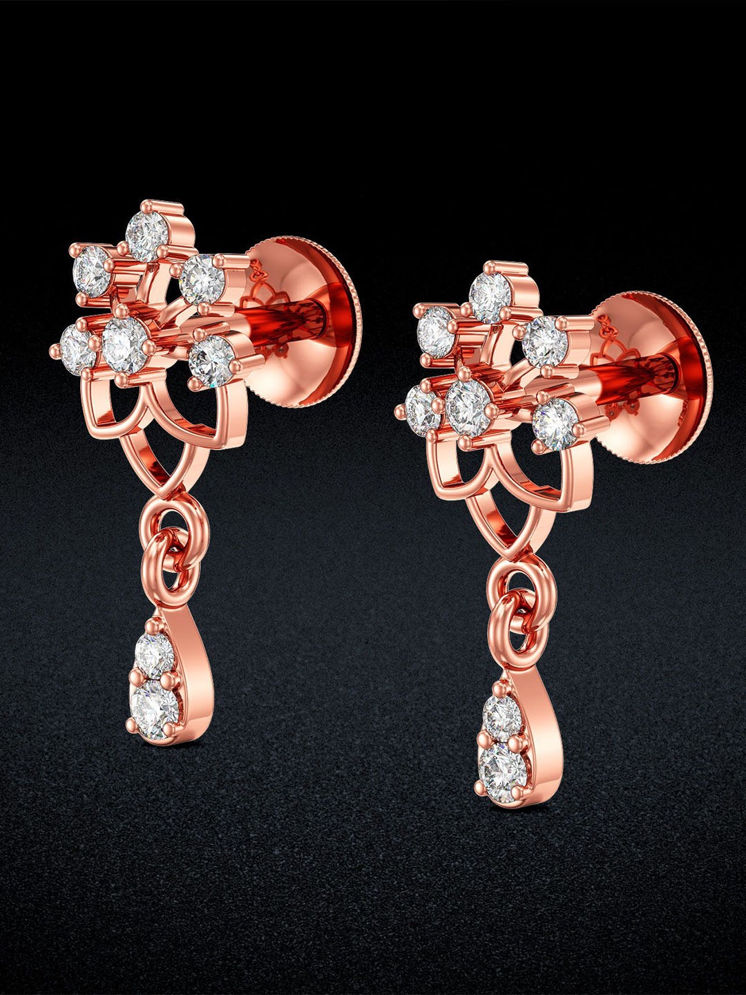 

Joyalukkas Women 18KT Gold Drop Diamond Earrings, Rose gold