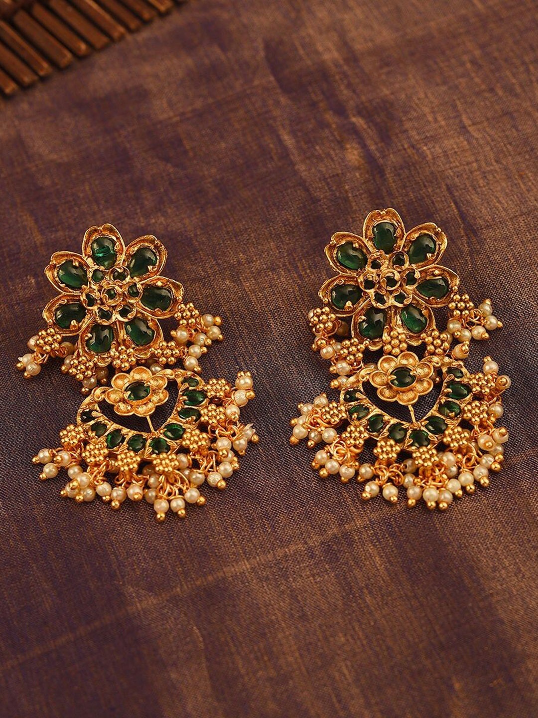 

JAYPORE Stone Studded Contemporary Drop Earrings, Gold