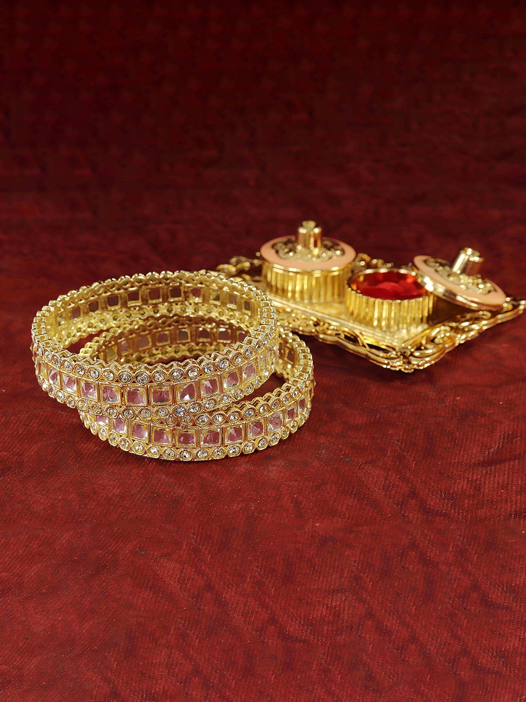 

NMII Set Of 2 Zircon Diamond & Kundan-Studded Bangles, Gold
