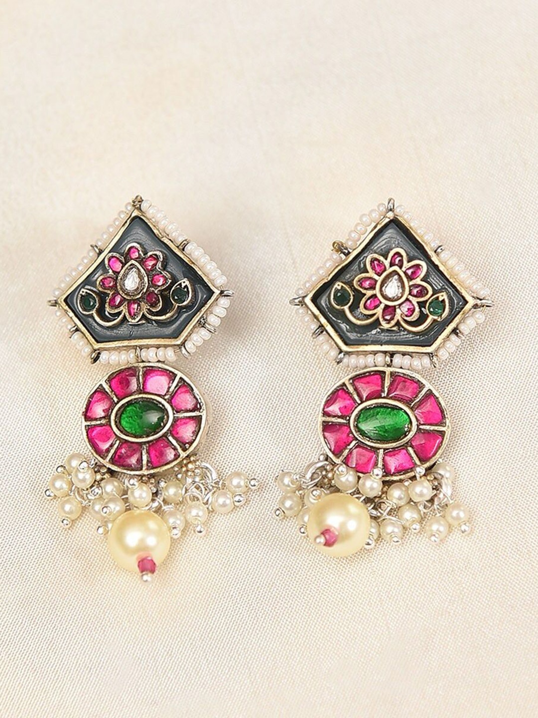

JAYPORE Silver-Plated Contemporary Drop Earrings, Gold