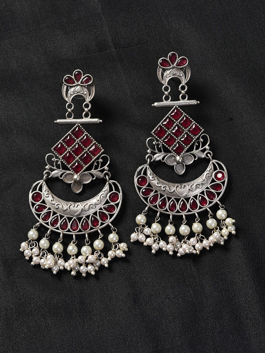 

JAYPORE Silver Plated Contemporary Chandbalis