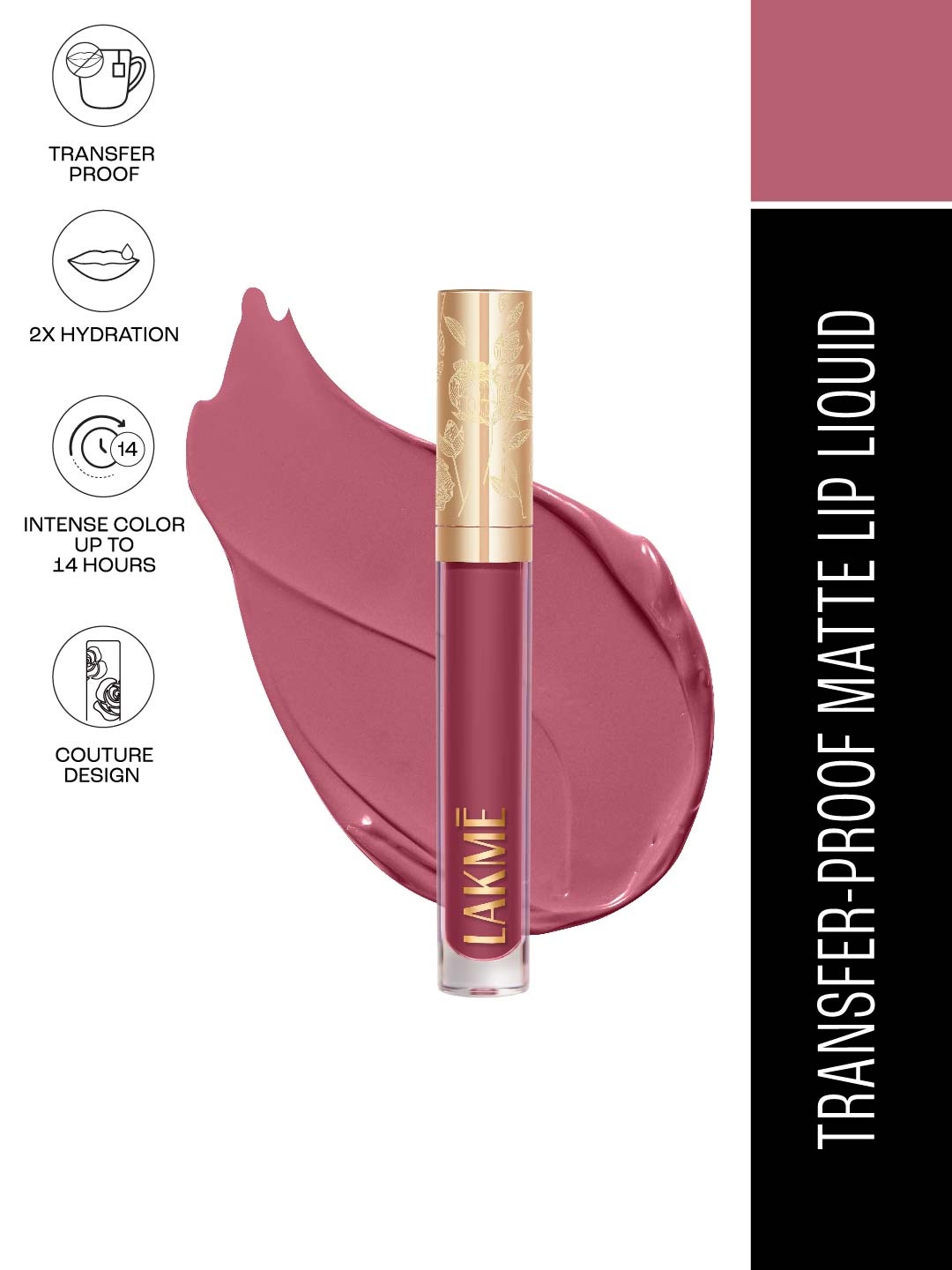 

Lakme Rouge Bloom Waterproof Matte Liquid Lipstick 3.5ml - Blushing Bae 204, Purple