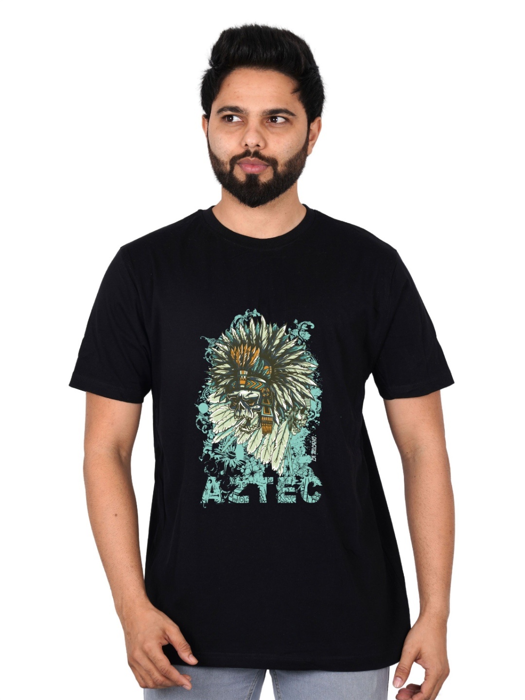 

LA MILANO Men Graphic Printed Round Neck Pure Cotton Slim Fit T-shirt, Black