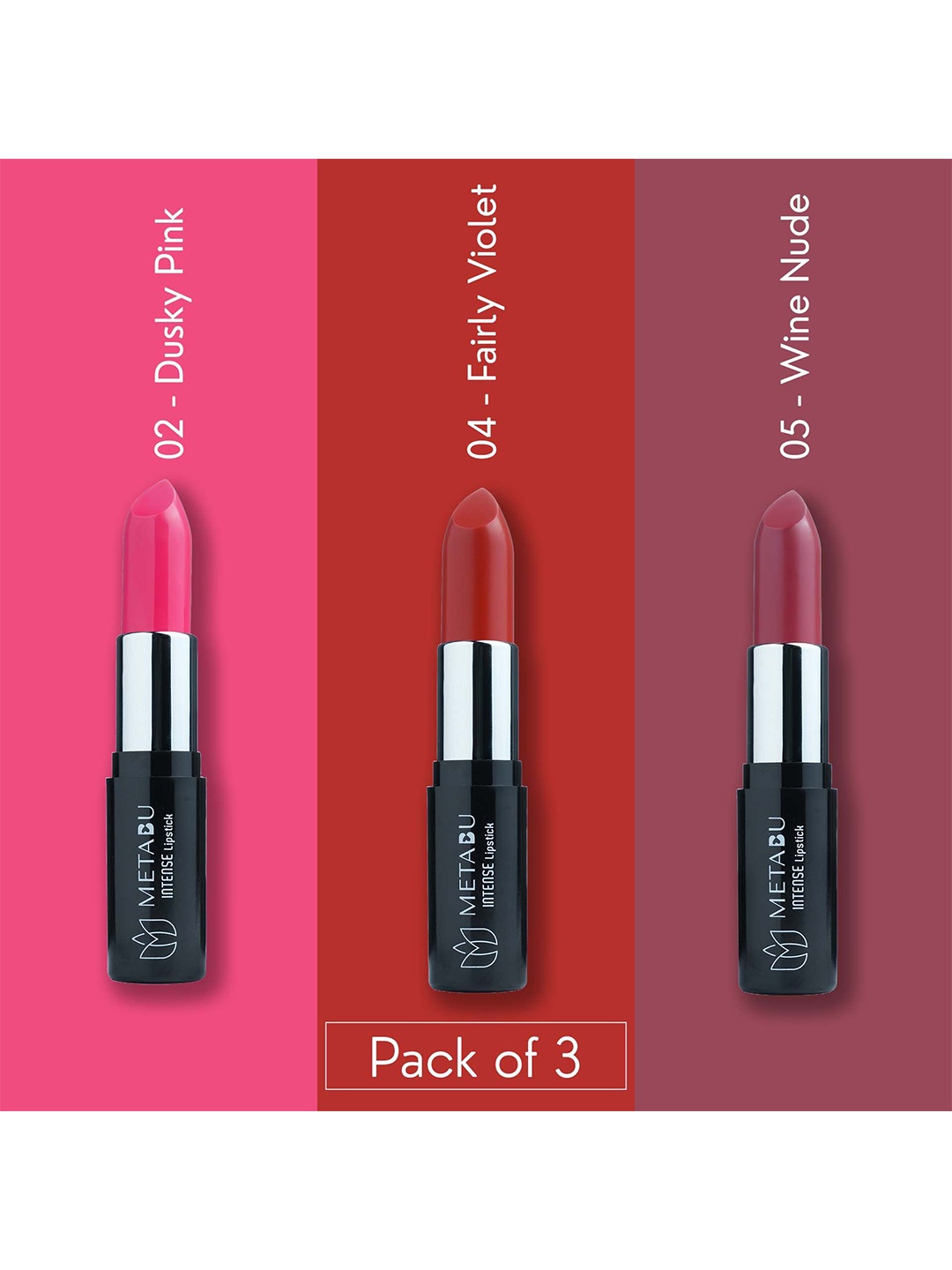 

METABU Set Of 3 Long Lasting Matte Lipstick With Jojoba Oil-4.2 g Each - 02-04-05, Multi