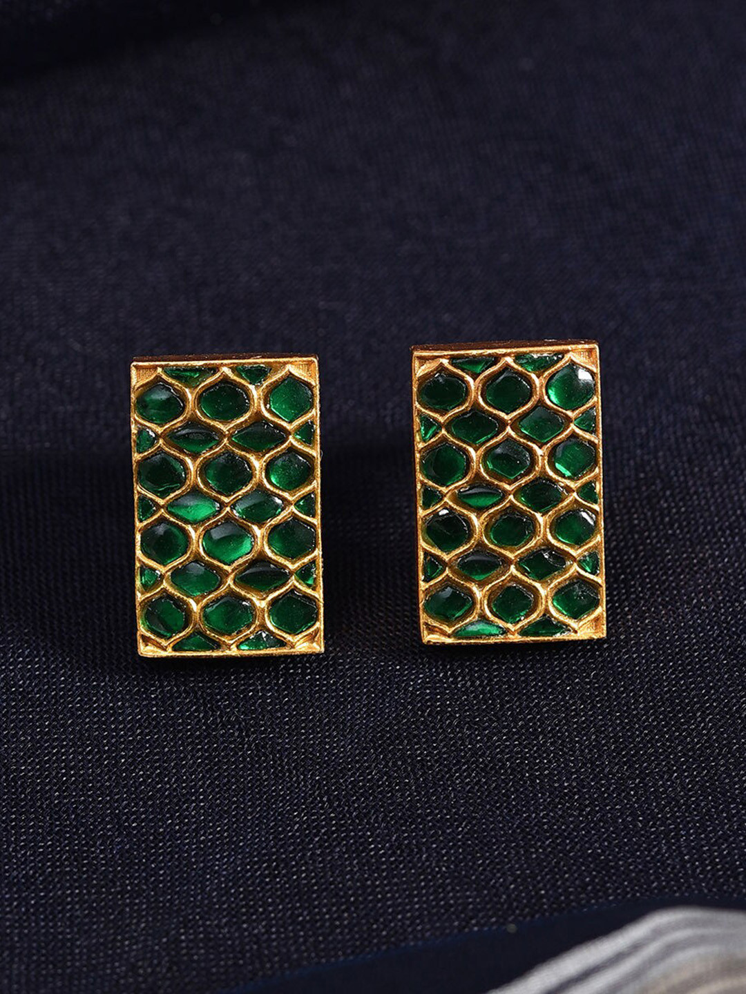 

JAYPORE Gold-Plated Contemporary Kundan Studs Earrings