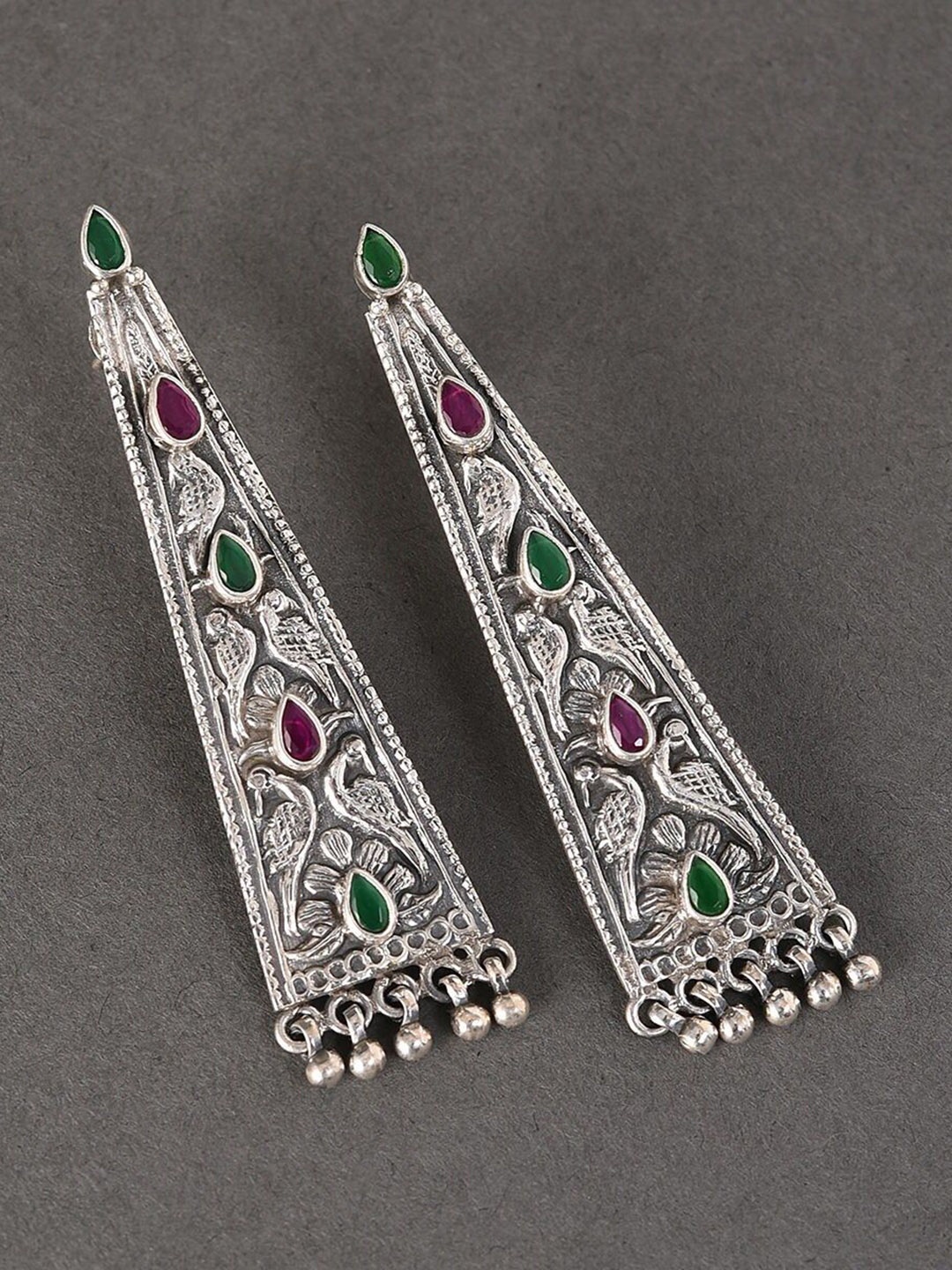 

JAYPORE Silver Stone Studded Contemporary Drop Earrings