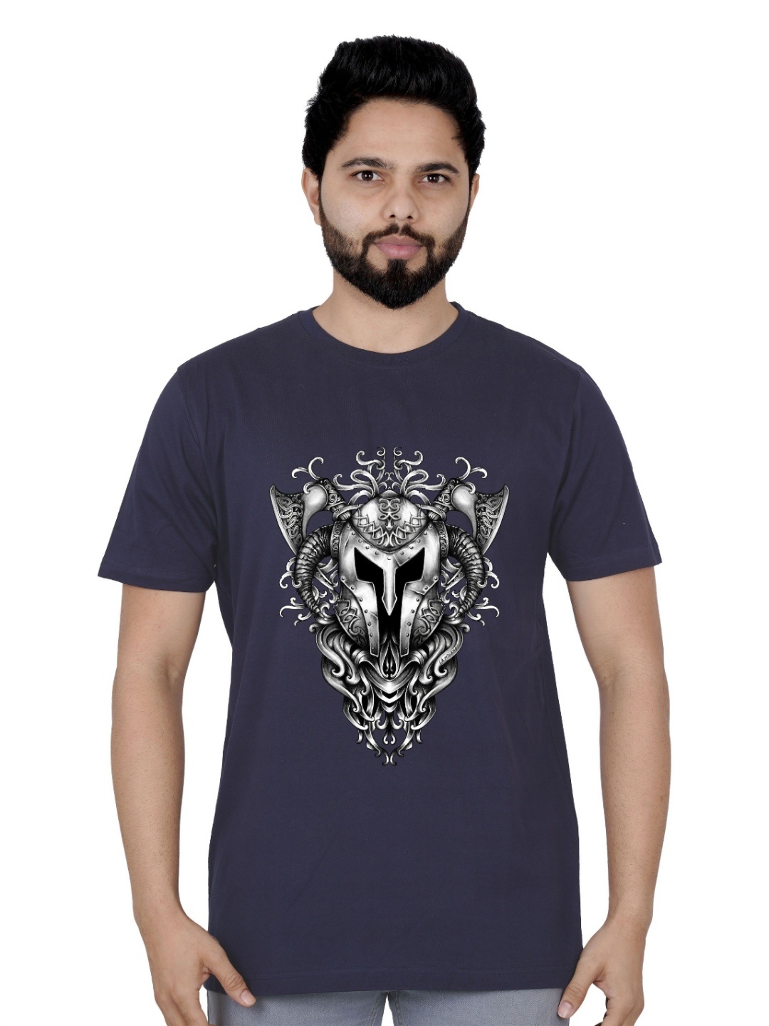 

LA MILANO Men Graphic Printed Round Neck Pure Cotton Slim Fit T-shirt, Navy blue