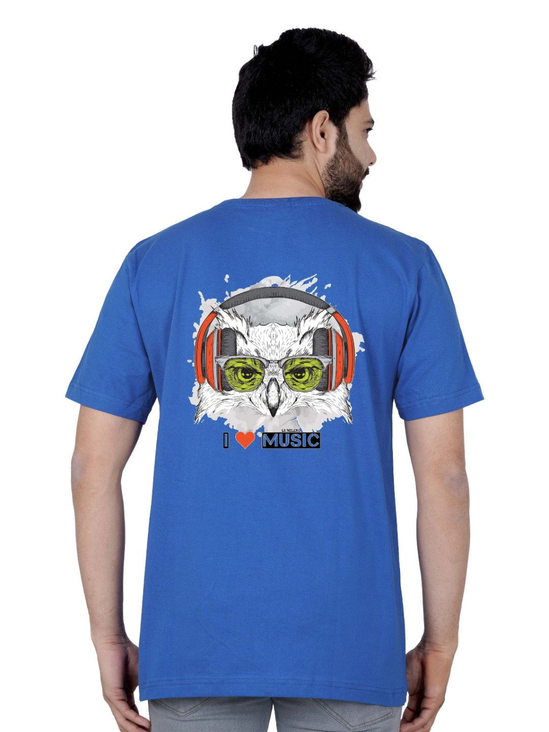 

LA MILANO Men Graphic Printed Round Neck Pure Cotton Slim Fit T-shirt, Blue