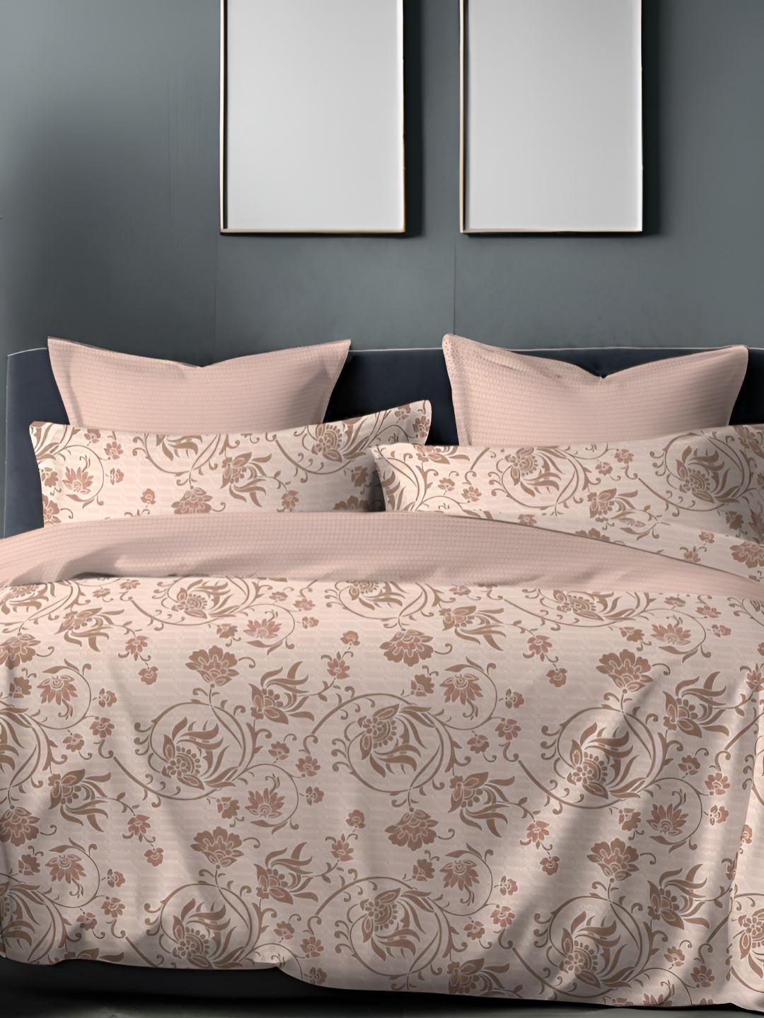 

Sleeping Owls- because your sleep matters Peach-Coloured Floral 180 TC King Bedsheet with 2 Pillow Covers