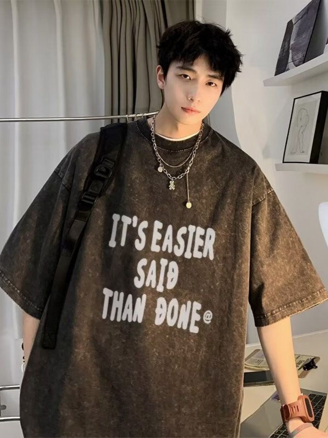 

StyleCast Men Typography Printed Round Neck Pure Cotton Oversized T-shirt, Brown