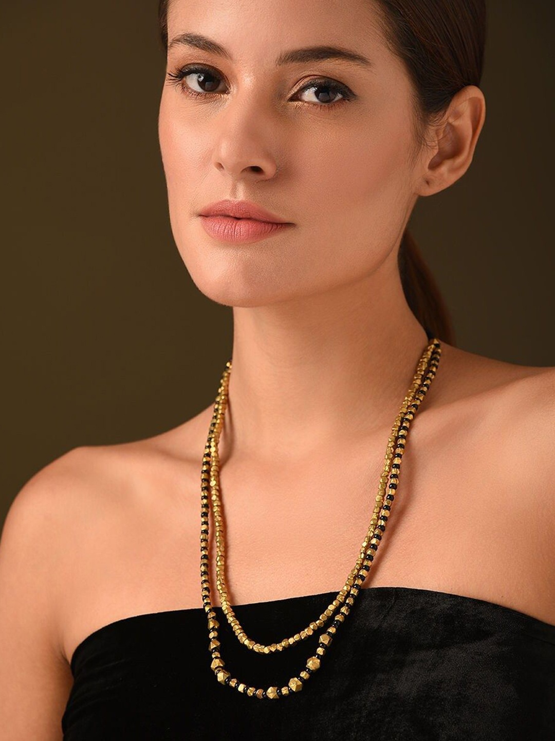 

JAYPORE Minimal Beaded Layered Necklace, Gold