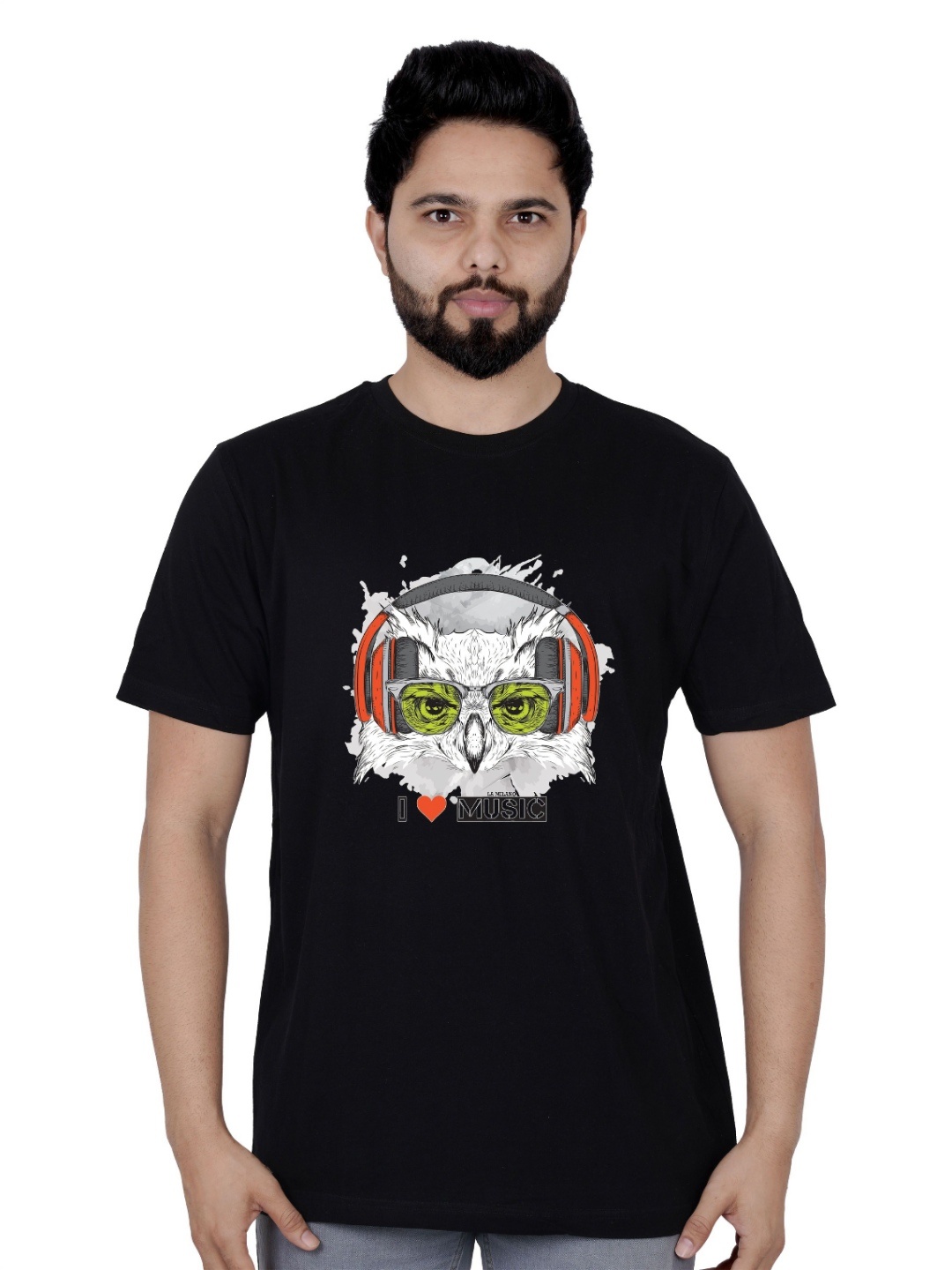 

LA MILANO Men Graphic Printed Round Neck Pure Cotton Slim Fit T-shirt, Black