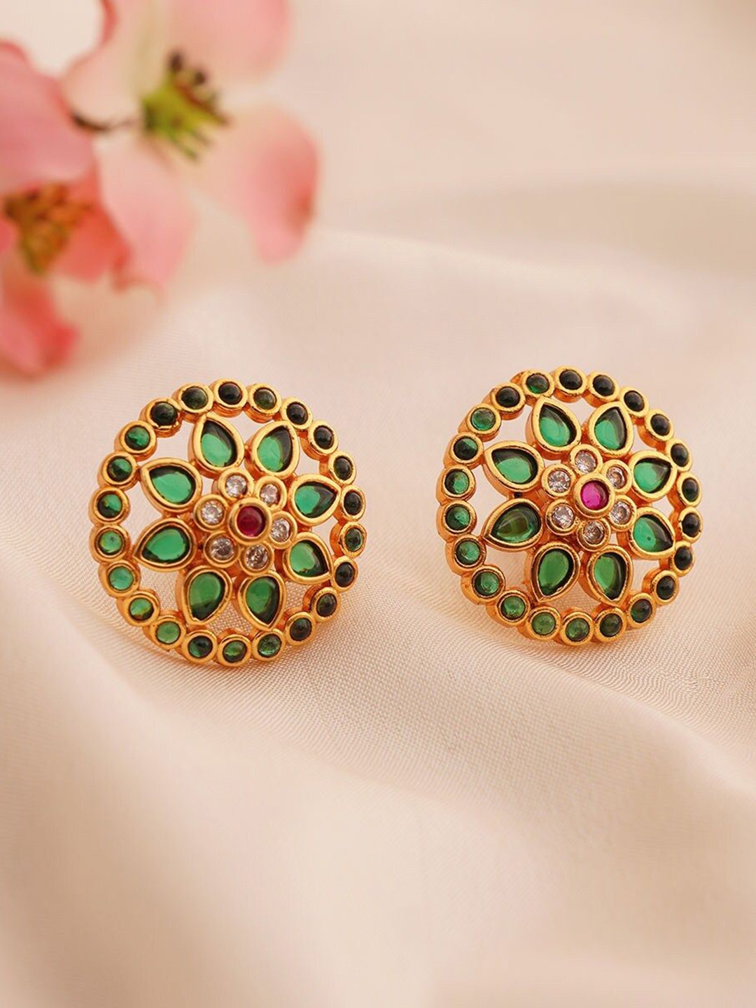 

JAYPORE Gold Plated Artificial Stones Floral Studs