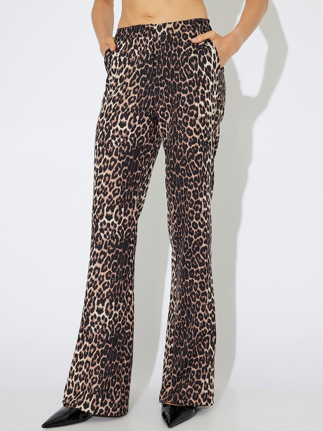 

Koton Women Animal Printed Slim Fit Trousers, Turquoise blue