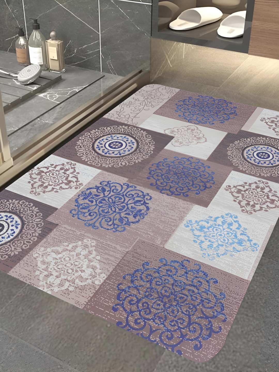 

HomeCloud Brown & White Printed Non-Slip Bathroom Mats