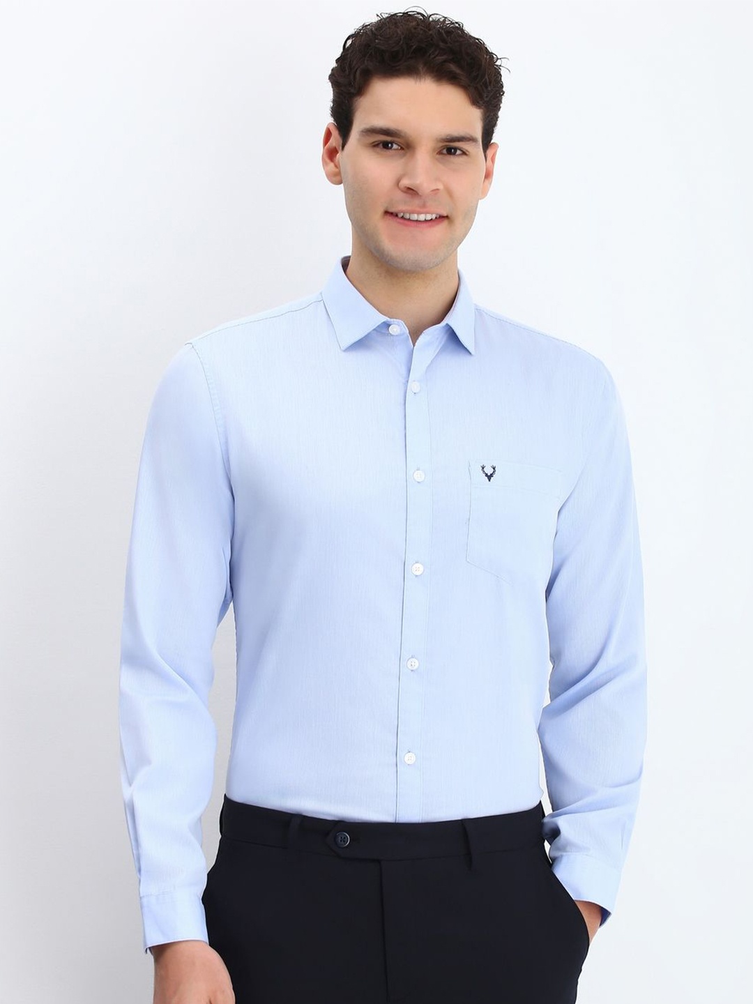 

Allen Solly Men Spread Collar Solid Cotton Slim Fit Formal Shirt, Blue