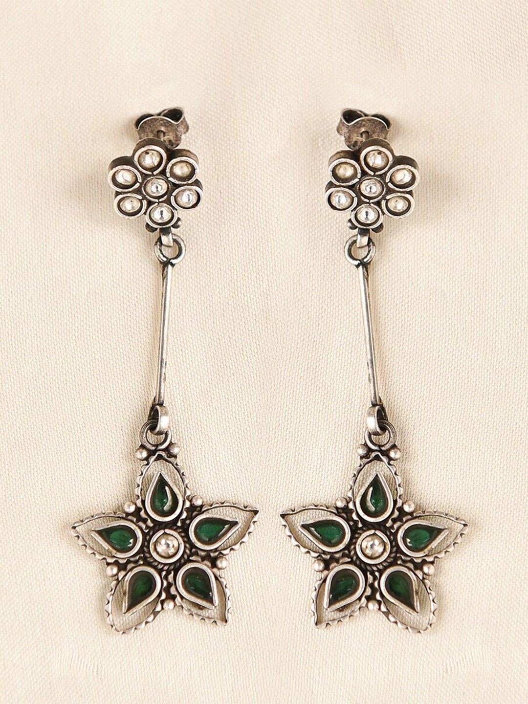 

JAYPORE Silver Plated Contemporary Drop Earrings