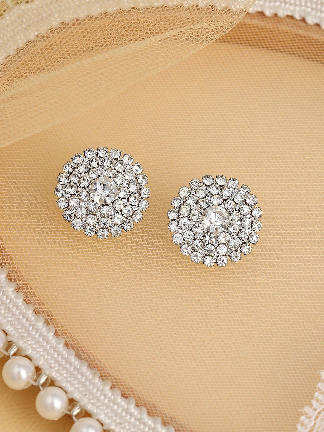 

SOHI Silver Plated Crystal Studded Circular Studs