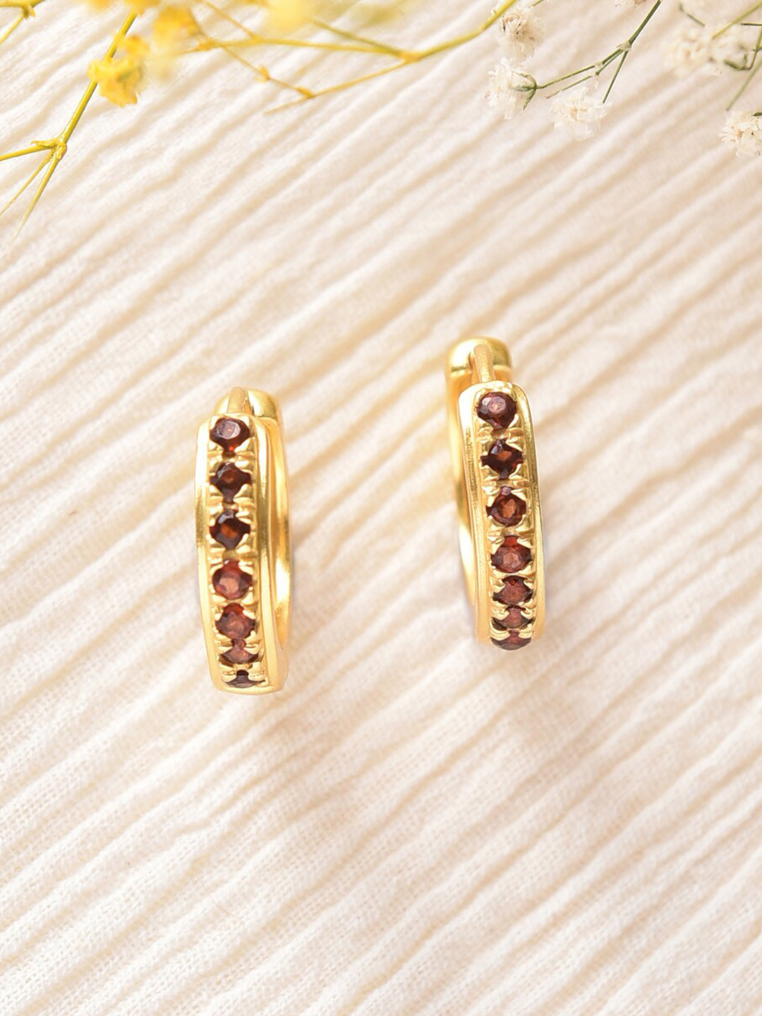 

JAYPORE Gold-Plated Stone Studded Contemporary Hoop Earrings