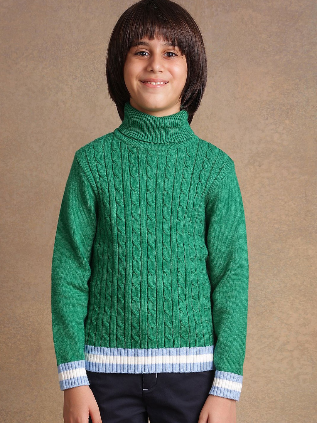 

One Friday Boys Cable Knit Pullover, Green
