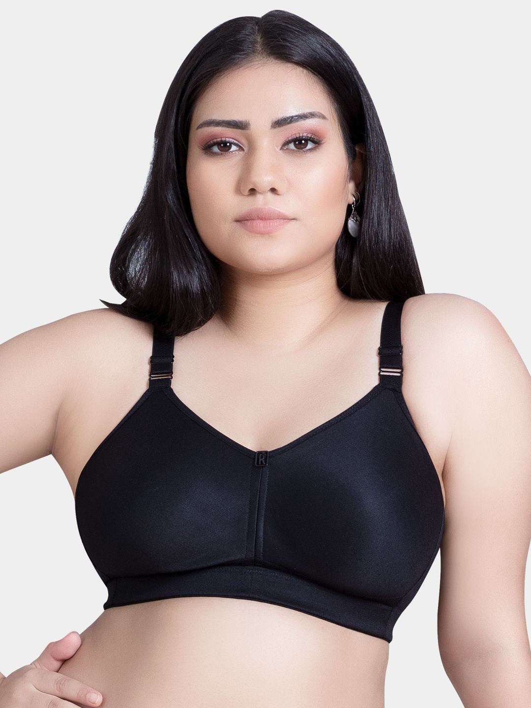 

Trylo Riza T-FIT Non-Padded Non-Wired Full Coverage Seamless Hosiery Cotton Fabric Bra, Black