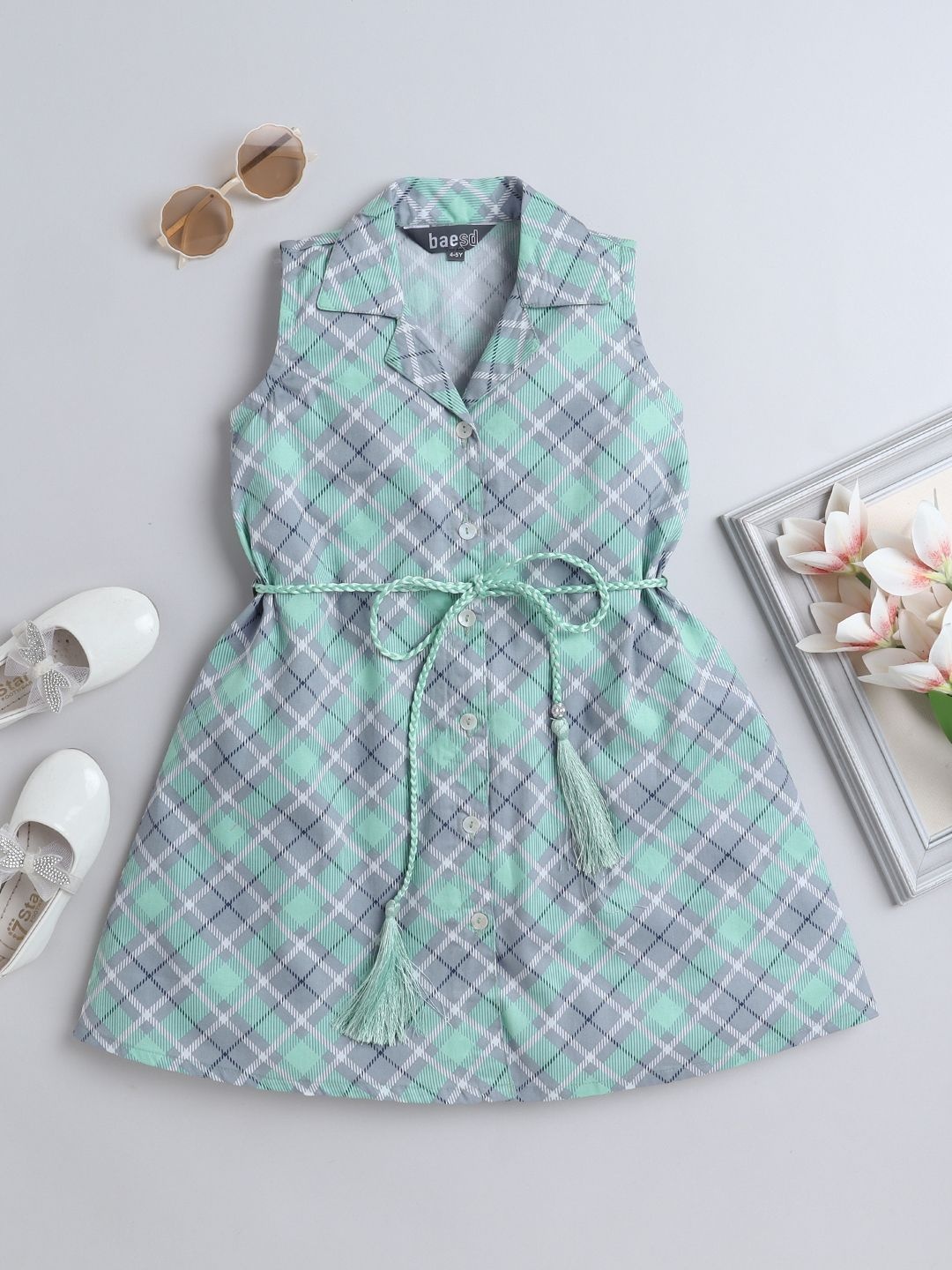 

BAESD Girls Print A-Line Dress, Sea green