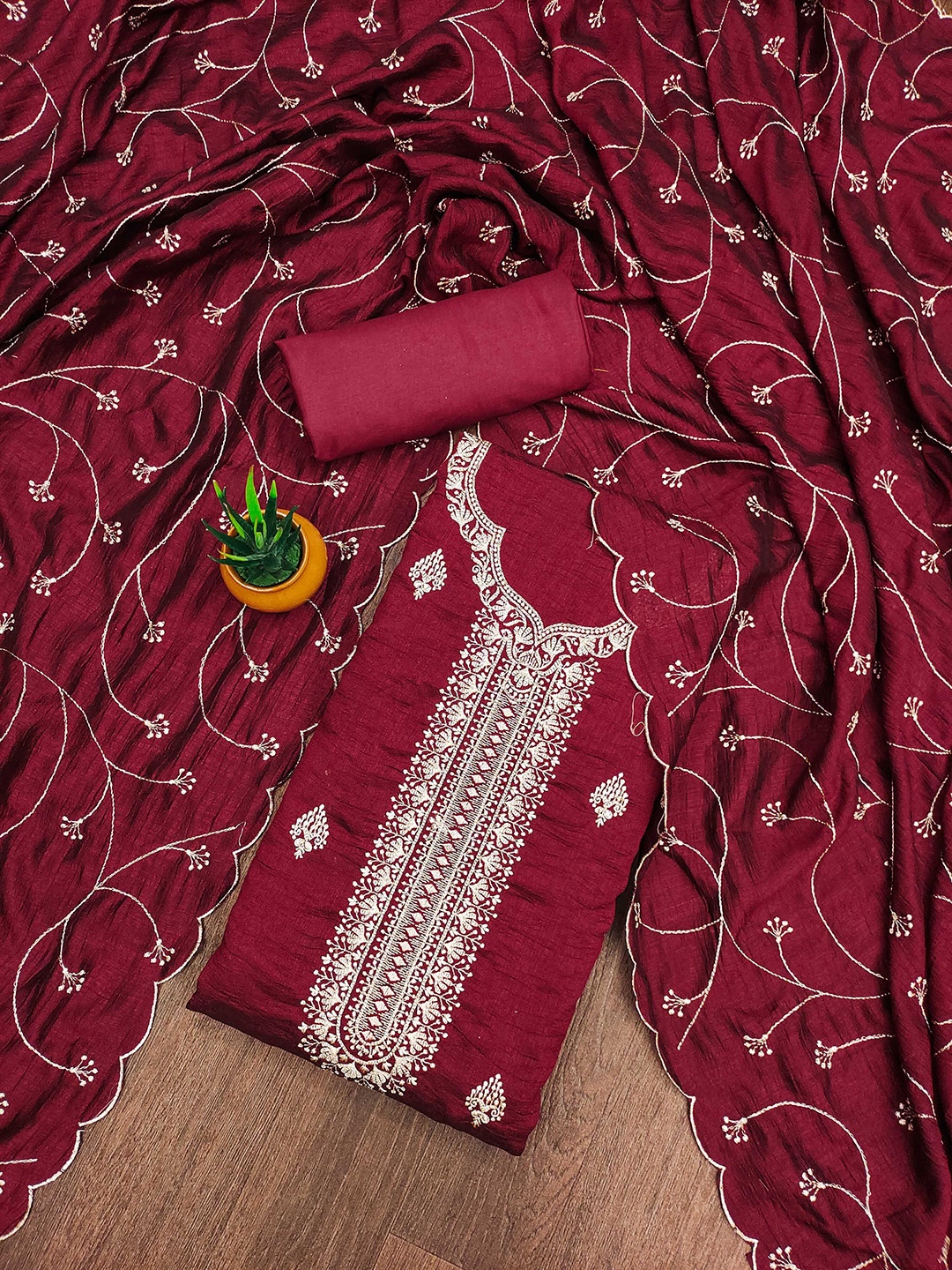

Maroosh Floral Embroidered Zari Unstitched Dress Material, Maroon