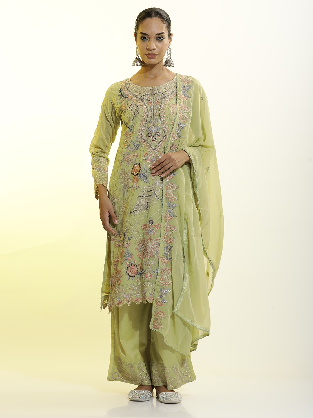 

Jaipur Kurti Festive Embroidered Georgette Kurta Set With Dupatta, Green