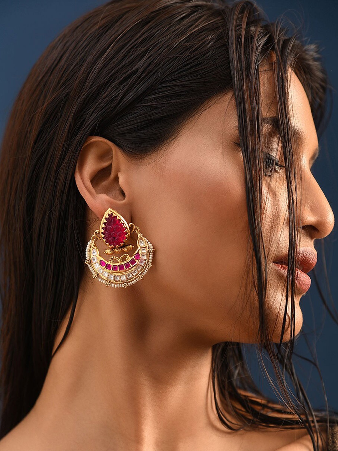 

JAYPORE Gold-Plated Contemporary Stone Studs Earrings