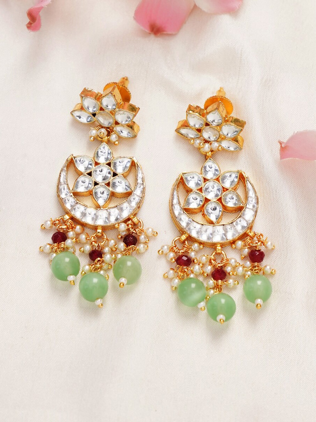 

JAYPORE Contemporary Kundan Drop Earrings, Gold