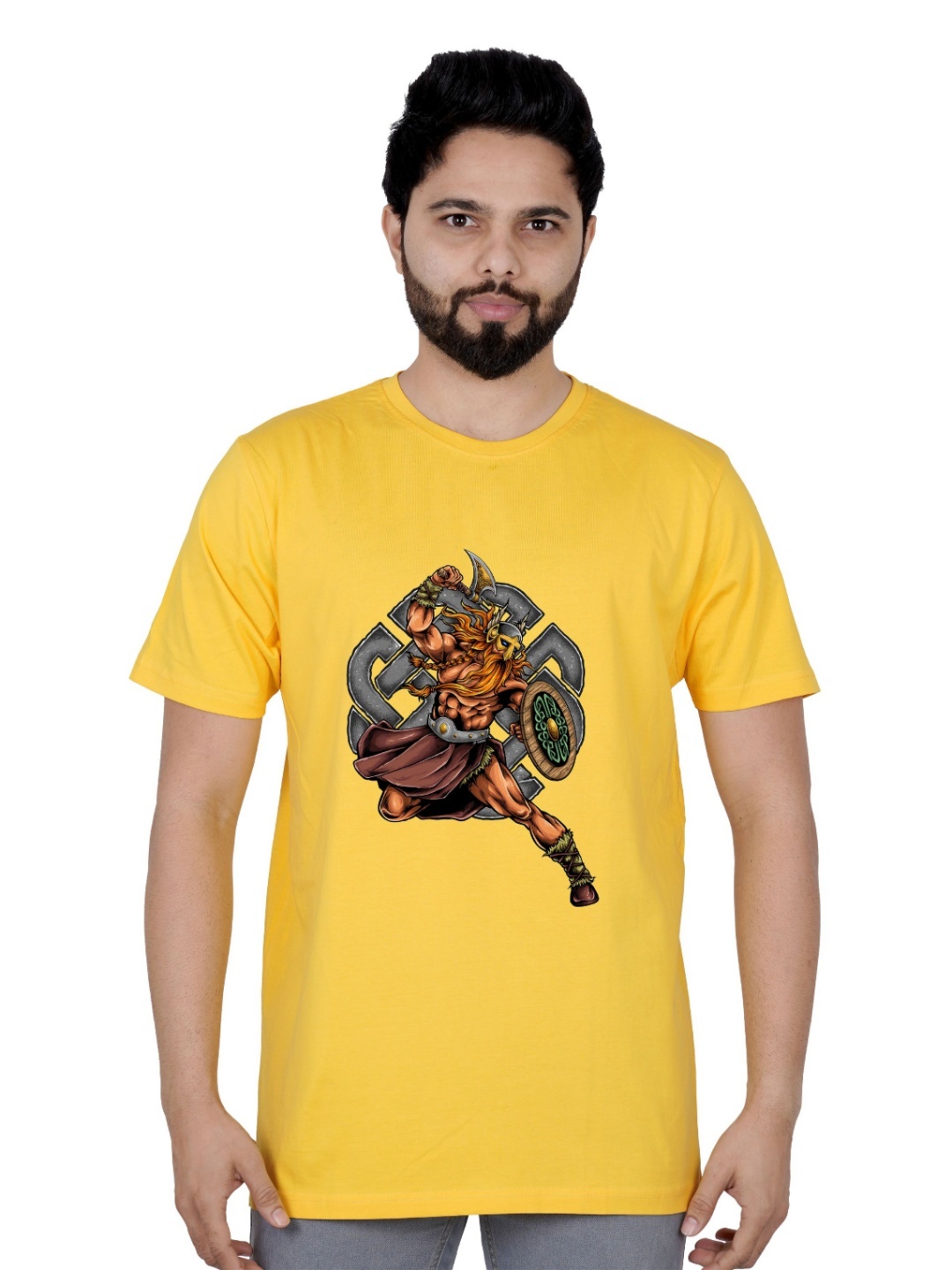 

LA MILANO Men Graphic Printed Round Neck Pure Cotton Slim Fit T-shirt, Yellow