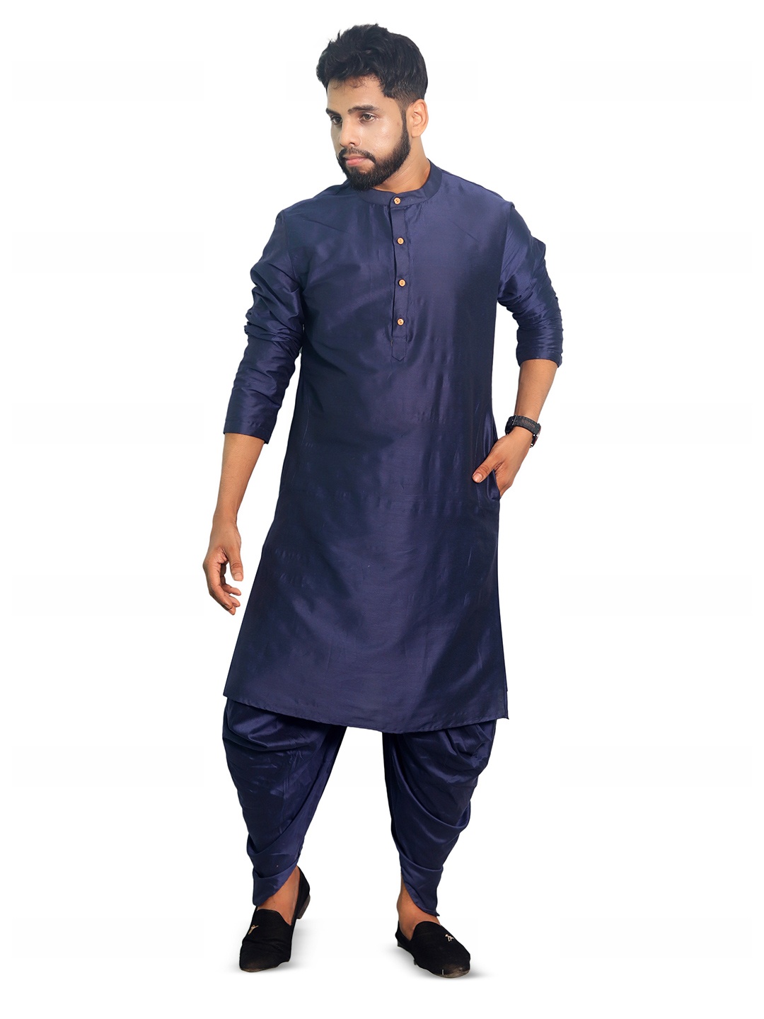 

House of Aqss Band Collar Straight Kurta, Navy blue