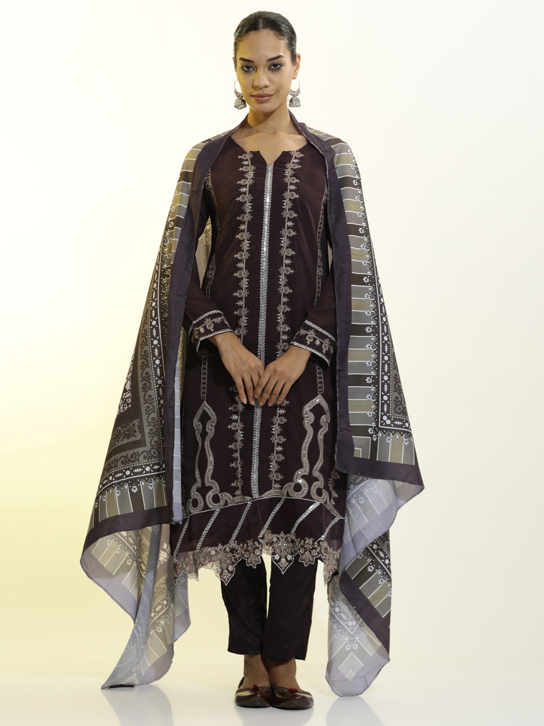 

Jaipur Kurti Festive Embroidered Georgette Kurta Set With Dupatta, Purple