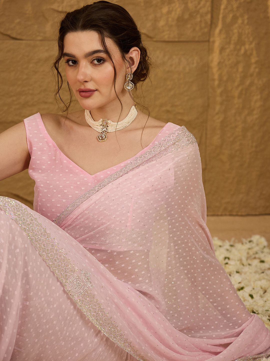 

Anouk Embellished Beads and Stones Saree, Pink