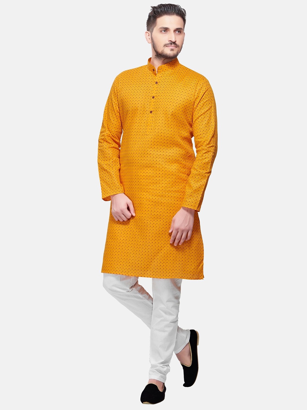 

ENCINO Geometric Printed Mandarin Collar Straight Kurta, Yellow