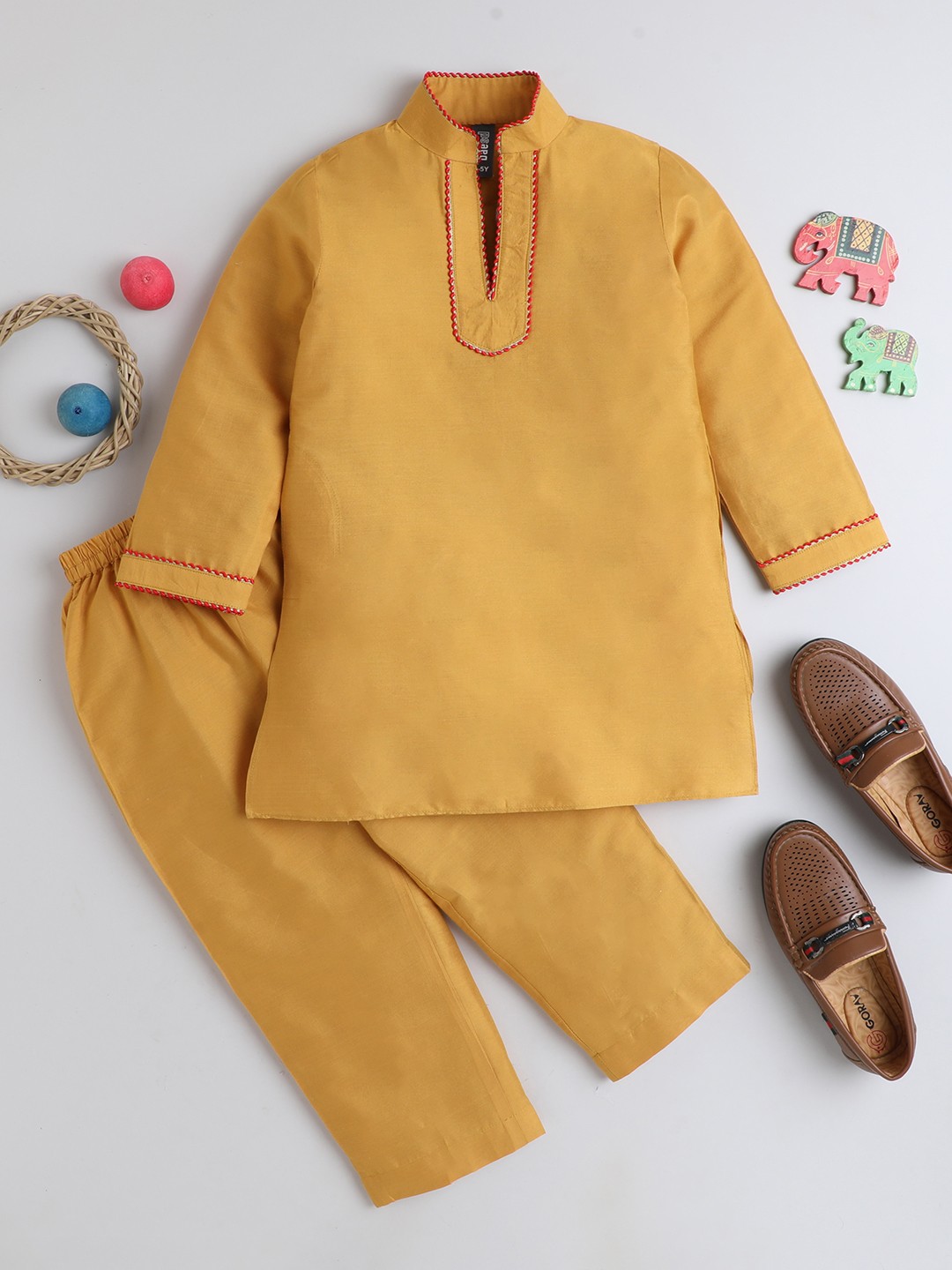 

BAESD Boys Mandarin Collar Regular Straight Kurta with Pyjamas, Mustard