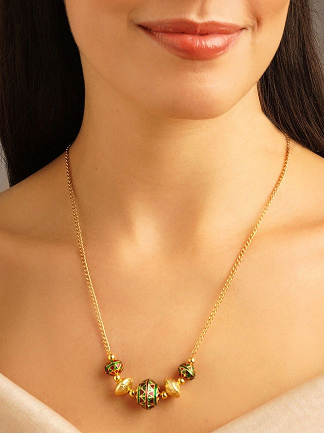 

JAYPORE Beaded Minimal Necklace, Gold