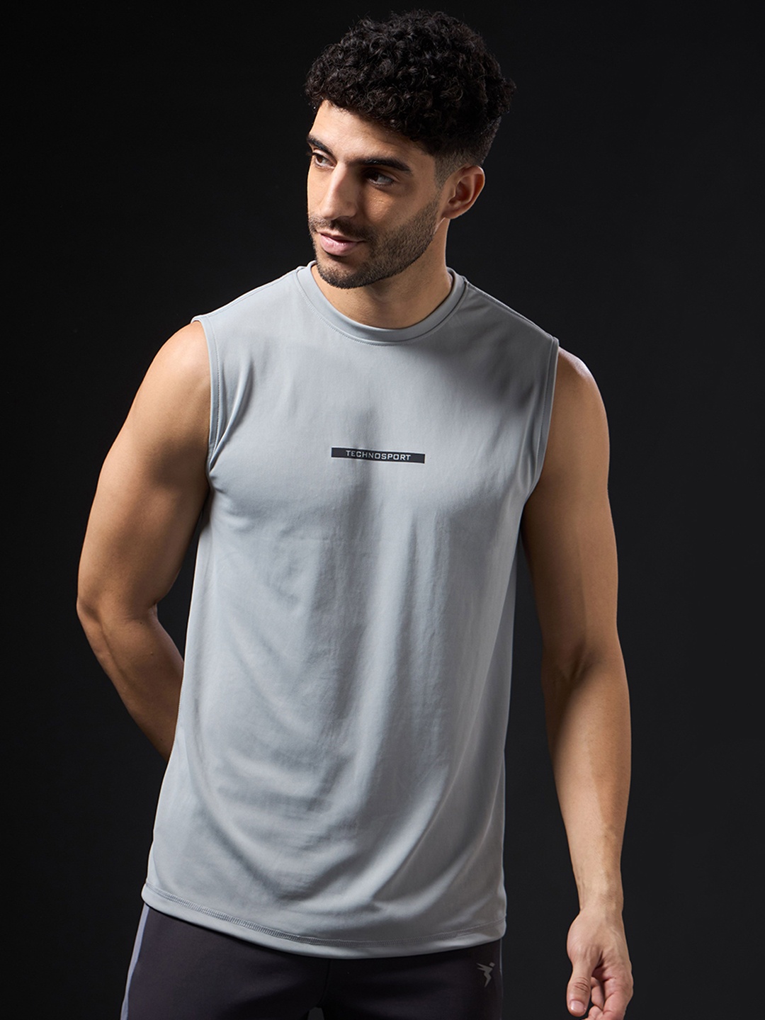 

Technosport Solid Slim Fit Round Neck Sports Innerwear Vest with TECHNOCOOL+, Grey