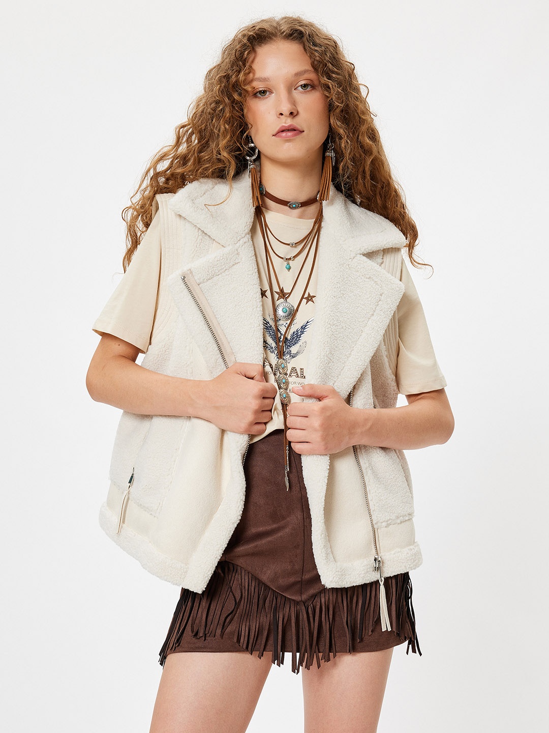 

Koton Lapel Collar Sleeveless Jacket, White