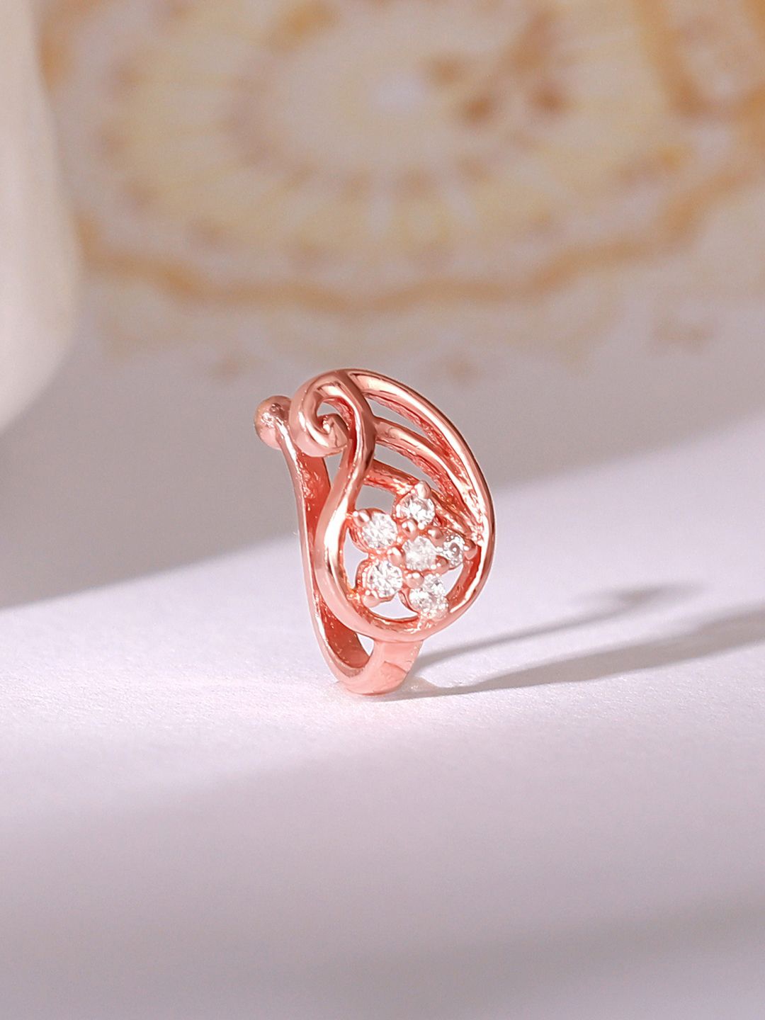 

GIVA 925 Sterling Silver Rose Gold-Plated Stone Studded Aamram Nosepin