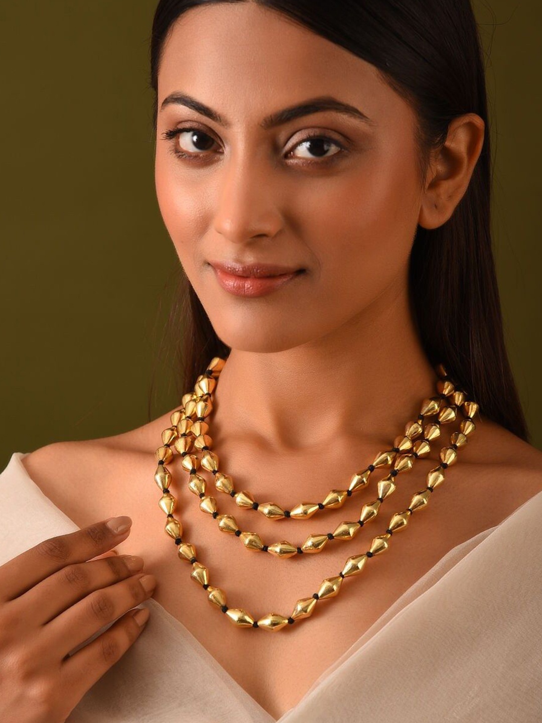 

JAYPORE Silver Beaded Layered Necklace, Gold