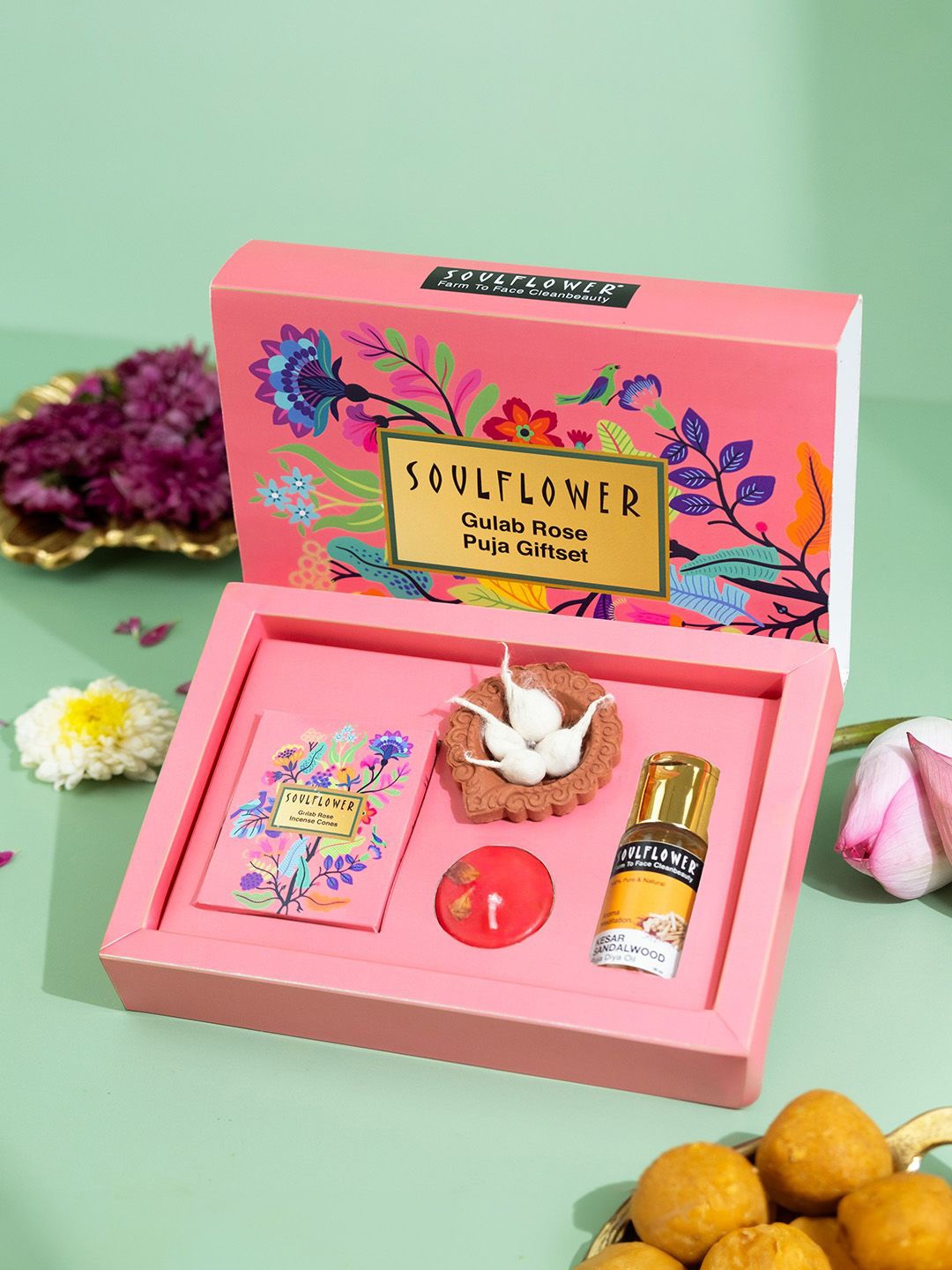 

Soulflower 5 Pieces Gulab Rose Puja Gift Set, White