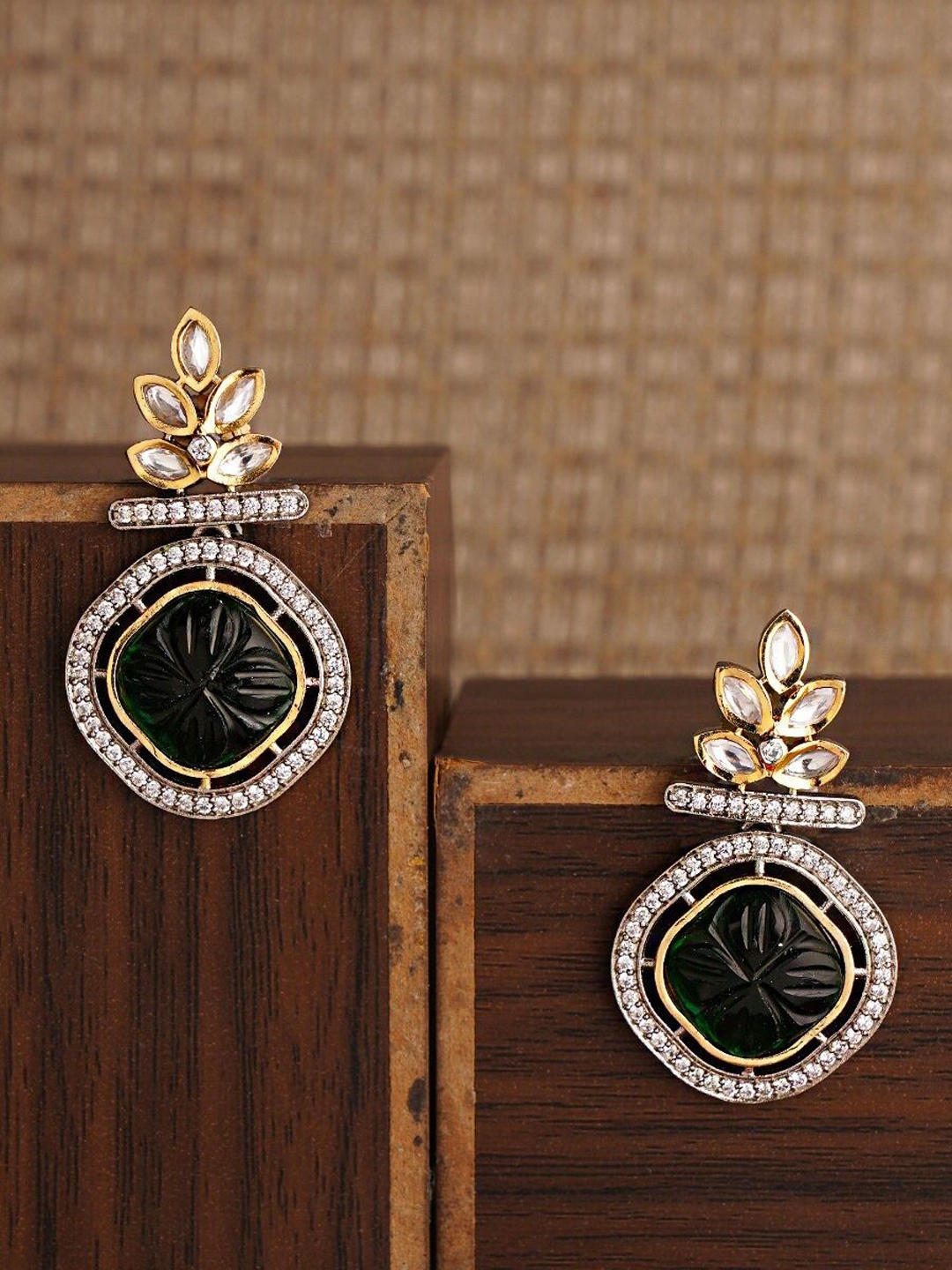 

JAYPORE Contemporary Kundan Drop Earrings, Gold