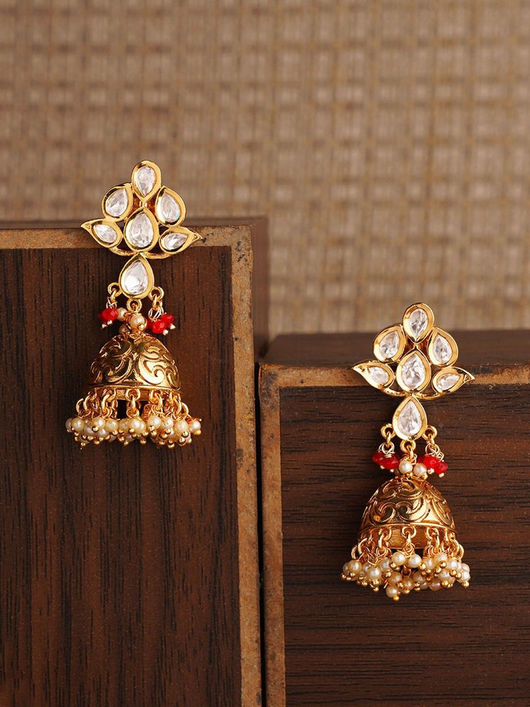 

JAYPORE Contemporary Kundan jhumkas Earrings, Gold