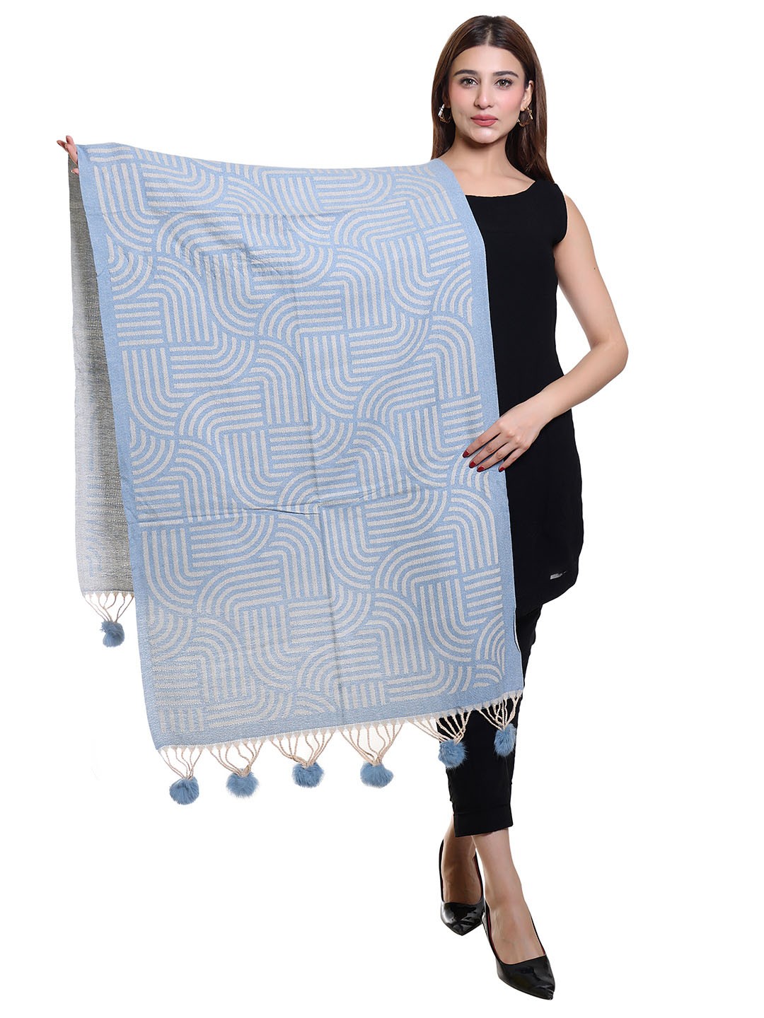 

Oswal International Women Abstract Printed Acrylic Shawl, Blue