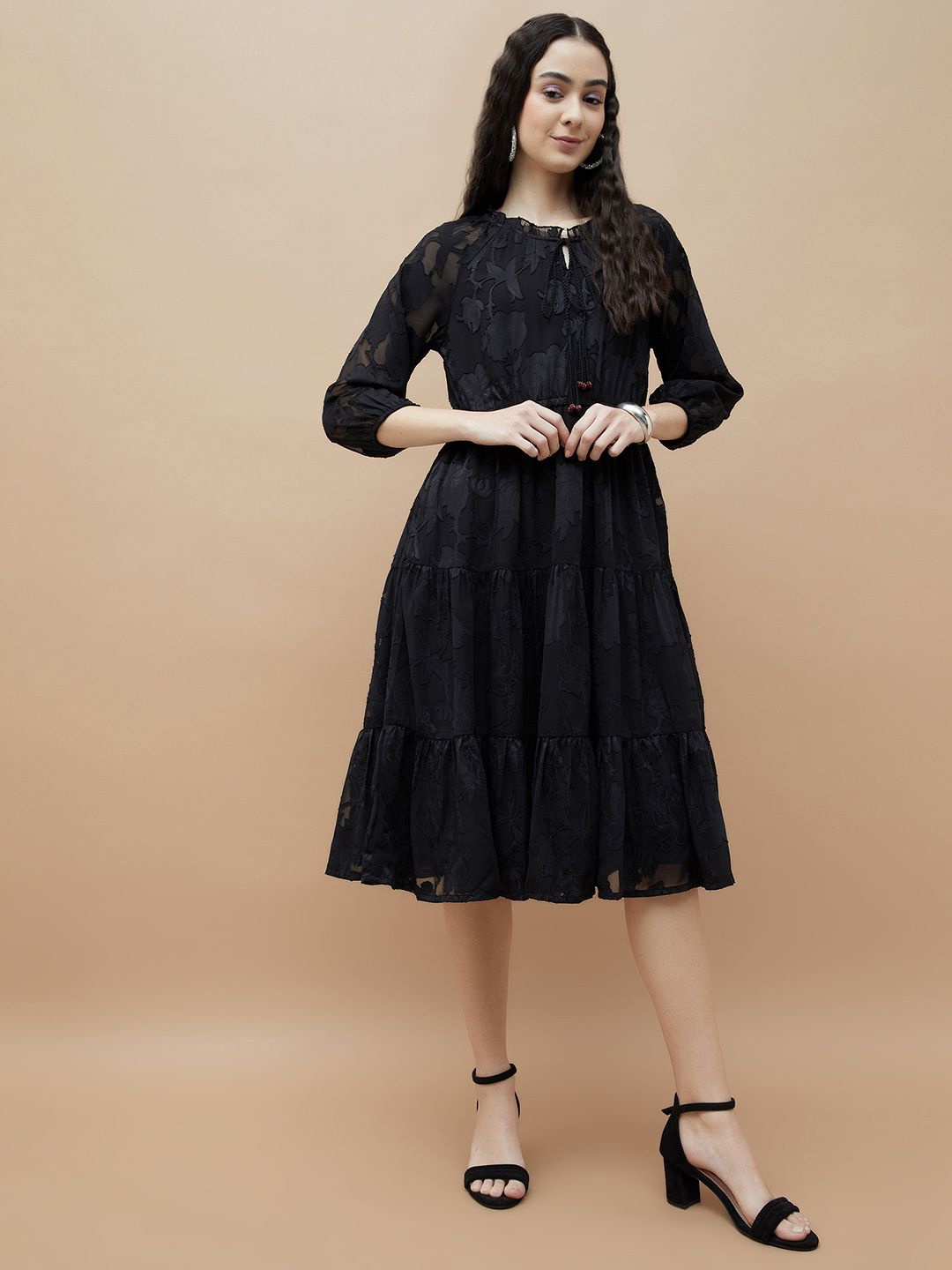 

Colour Me by Melange Fit & Flare Dress, Black