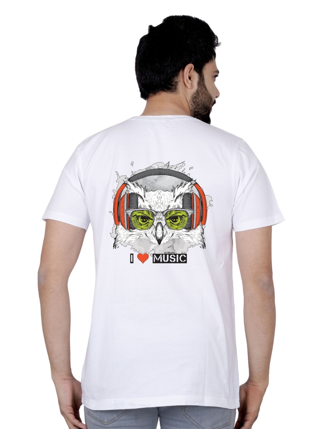 

LA MILANO Men Graphic Printed Round Neck Pure Cotton Slim Fit T-shirt, White