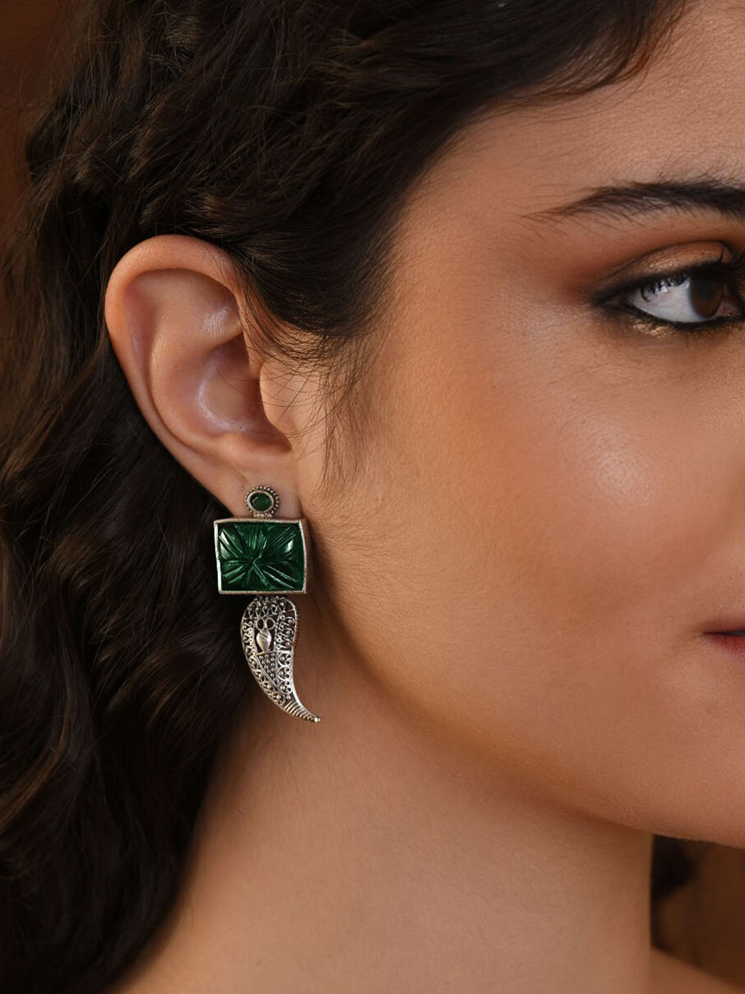 

JAYPORE Gold-Plated Contemporary Kundan Drop Earrings, Silver